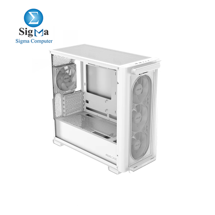 ASUS A23 Plus TG ARGB WHITE microATX PC Case  Pre-Installed ARGB Fans  Mesh Front Panel  Compatible with Hidden Port Motherboards  360mm Radiators  380mm Graphics  Black 