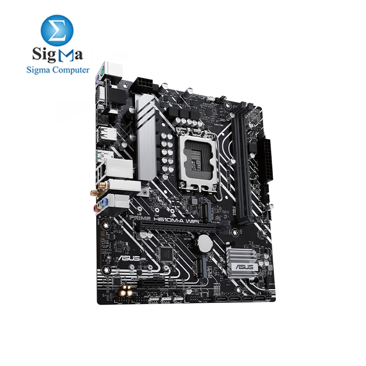ASUS PRIME H610M-A WIFI DDR5  LGA 1700 mATX motherboard with DDR5 PCIe 4.0 dual M.2 slots  Intel 1Gb Ethernet  WIFI 5  DisplayPort HDMI  VGA  USB 3.2 Gen 2 ports  Addressable Gen 2 headers