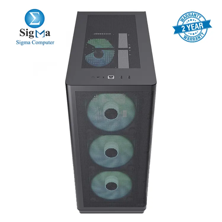 APNX C1-R Mid-Tower ATX Black PC Case  4 Included High Airflow APNX FP1 ARGB Fans  up to 11 Total Fan Slots  Top and Side 360mm Liquid Cooler Support  5-Port PWM ARGB Control Hub