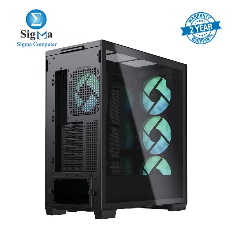 APNX C1-R Mid-Tower ATX Black PC Case  4 Included High Airflow APNX FP1 ARGB Fans  up to 11 Total Fan Slots  Top and Side 360mm Liquid Cooler Support  5-Port PWM ARGB Control Hub