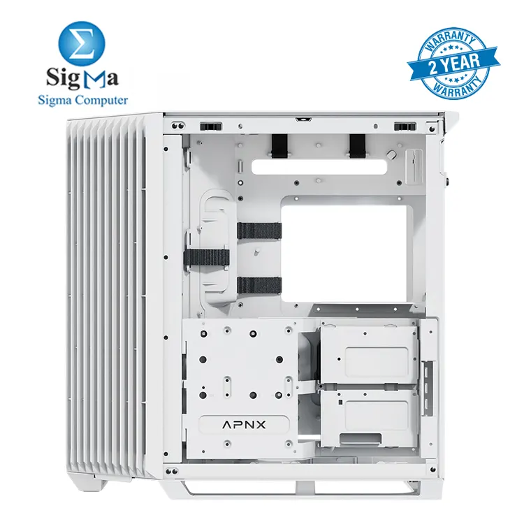APNX V1 Dual-Chamber ATX Mid-Tower Airflow PC Case  Panoramic Glass Panels  10 Fan Slots  360mm Radiator Support  Front Angular Intake 16cmx2 Fan Bracket  GPU Mount  Cable Management  Type-C  White