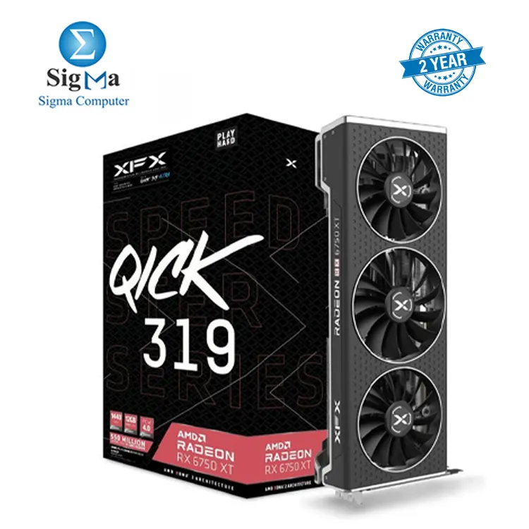 XFX SPEEDSTER QICK 319 RX 6750 XT 12GB GDDR6 memory AMD RDNA 2 architecture clock speeds up to 2623MHz triple-fan cooling XFX SPEEDSTER QICK 319 RX 6750 XT 12GB GDDR6 memory AMD RDNA 2 architecture clock speeds up to 2623MHz triple-fan cooling