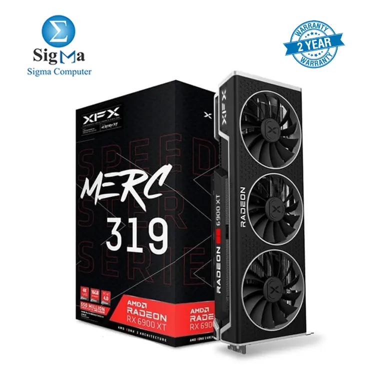 XFX Speedster MERC 319 RX 6900 XT 16GB GDDR6 2340 MHz Boost Clock PCI-E 4.0 triple fan cooling DirectX 12 Ultimate and supports DisplayPort 1.4 HDMI 2.1 XFX Speedster MERC 319 RX 6900 XT 16GB GDDR6 2340 MHz Boost Clock PCI-E 4.0 triple fan cooling DirectX 12 Ultimate and supports DisplayPort 1.4 HDMI 2.1