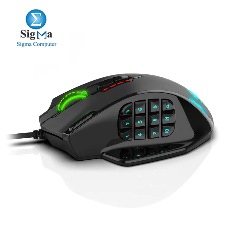 Redragon M908 Impact RGB LED MMO Gaming Mouse with 12 Side Buttons  Optical Wired Ergonomic Gamer Mouse with Max 12 400DPI  High Precision  20 Programmable Macro Shortcuts  Comfort Grip