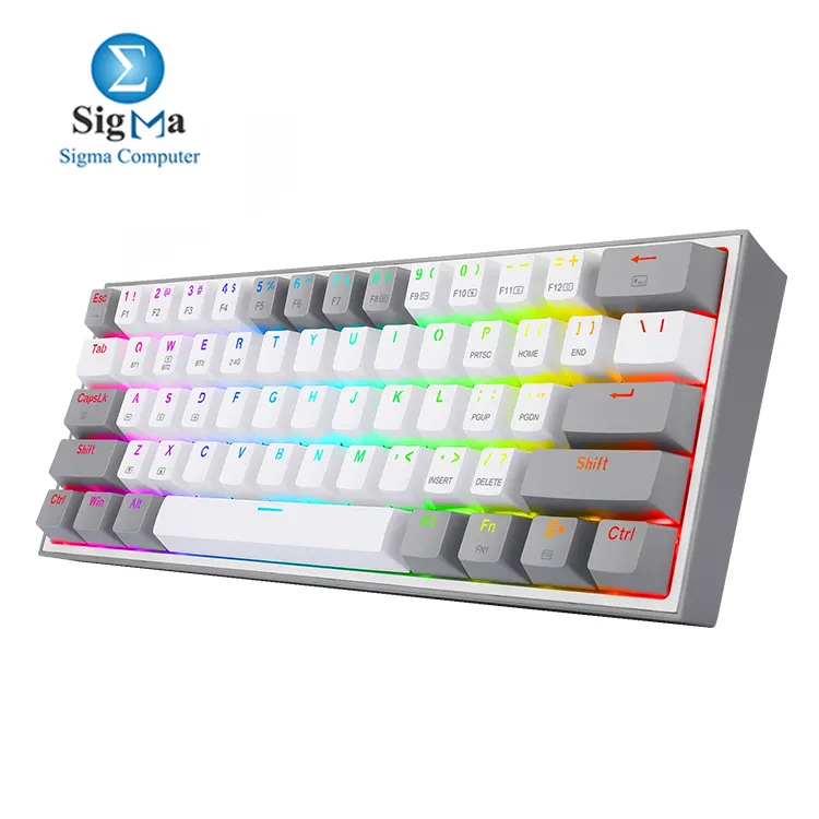 REDRAGON K616 Fizz Pro RGB 60  Wireless  Bluetooth Gaming Mechanical Keyboard     Red Switches  White Grey 
