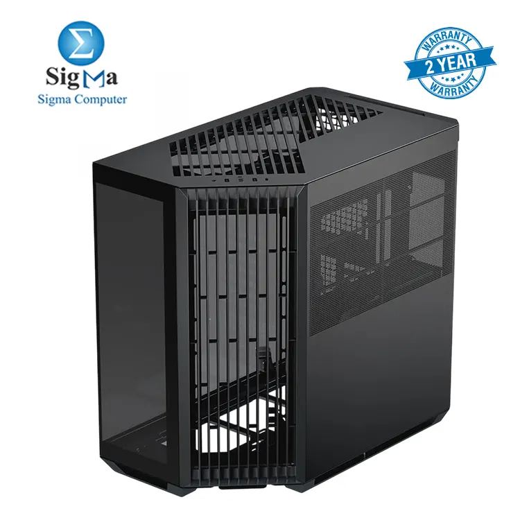 APNX V1 Dual-Chamber ATX Mid-Tower With 4x APNX-FP1-120 ARGB FAN PC Case Panoramic Glass Panels 10 Fan Slots 360mm Radiator Support Front Angular Intake 16cmx2 Fan Bracket GPU Mount Cable Management Type-C Black
