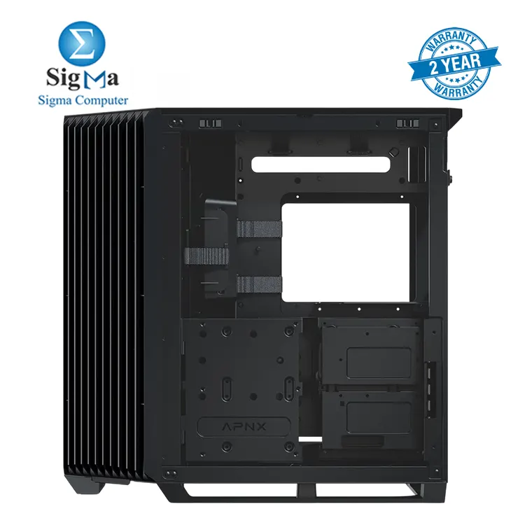 APNX V1 Dual-Chamber ATX Mid-Tower With 4x APNX-FP1-120 ARGB FAN PC Case Panoramic Glass Panels 10 Fan Slots 360mm Radiator Support Front Angular Intake 16cmx2 Fan Bracket GPU Mount Cable Management Type-C Black