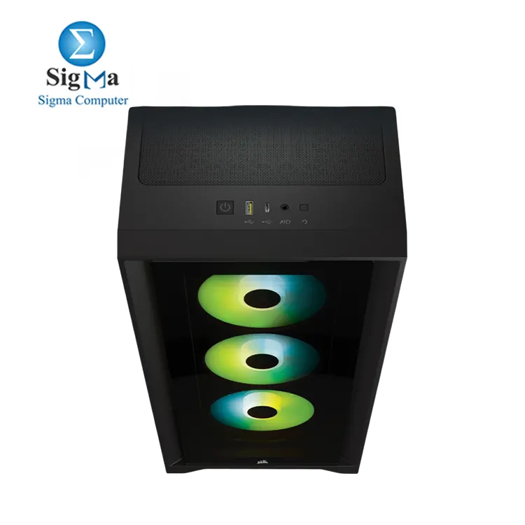 CORSAIR 4000X RGB Black     Mid-Tower ATX case with tempered glass  supports up to 360mm GPU  170mm CPU cooler  360mm radiator  includes 3x 120mm RGB fans  and features USB-C front I O