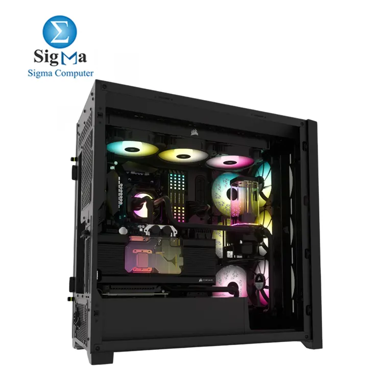 CORSAIR iCUE 5000X RGB Black Mid-Tower ATX Case     Supports ATX E-ATX  GPUs up to 400mm  CPU coolers up to 170mm  3x pre-installed iCUE RGB fans  up to 10x 120mm fans  360mm radiator support  2x 3.5      4x 2.5    drive bays  and USB 3.1 Type-C 