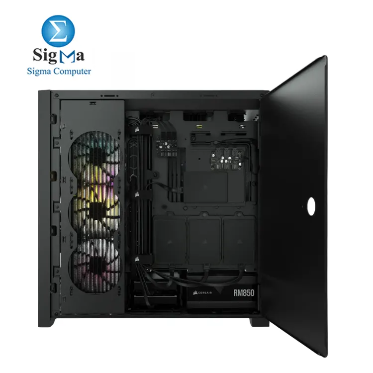 CORSAIR iCUE 5000X RGB Black Mid-Tower ATX Case     Supports ATX E-ATX  GPUs up to 400mm  CPU coolers up to 170mm  3x pre-installed iCUE RGB fans  up to 10x 120mm fans  360mm radiator support  2x 3.5      4x 2.5    drive bays  and USB 3.1 Type-C 