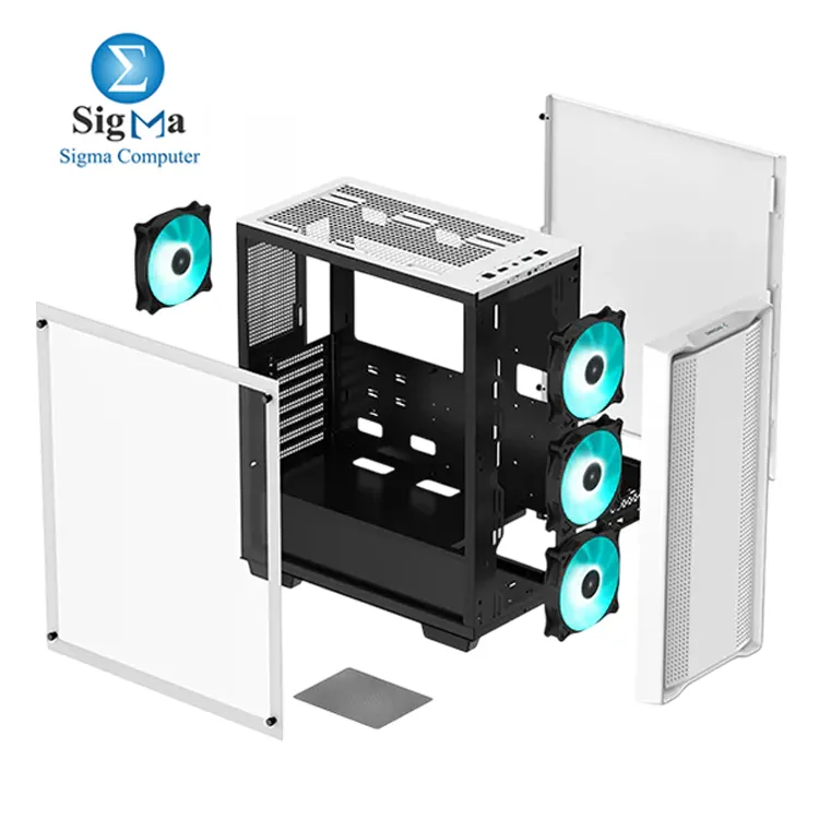 DeepCool CC560 WH Mid-Tower Case features a ventilated design  four pre-installed LED fans  support for up to 360mm radiators  163mm CPU coolers  370mm GPUs  and a tempered glass side panel