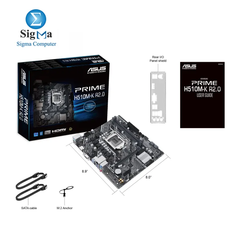 ASUS PRIME H510M-K R2.0     Micro ATX  LGA 1200  PCIe 4.0  64GB DDR4  M.2  4x SATA 6Gb s  1Gb LAN  USB 3.2  HDMI  VGA  Realtek 7.1 Audio  5X Protection III