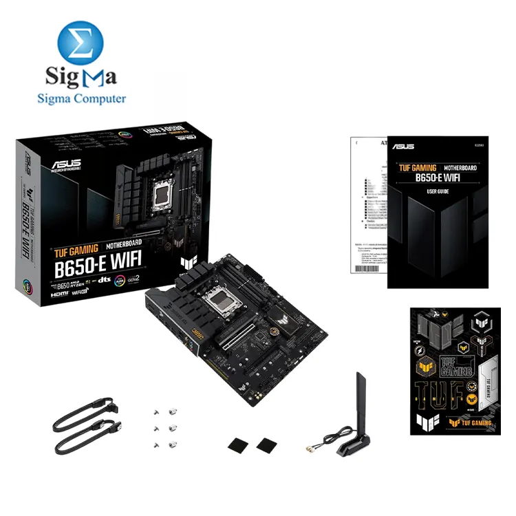 ASUS TUF GAMING B650-E WIFI features AMD Ryzen    9000 8000 7000 Series support  DDR5 memory up to 192GB  PCIe 4.0 5.0 slots  2.5Gb Ethernet  Wi-Fi 6E  USB 10Gbps  Realtek 7.1 audio  ATX