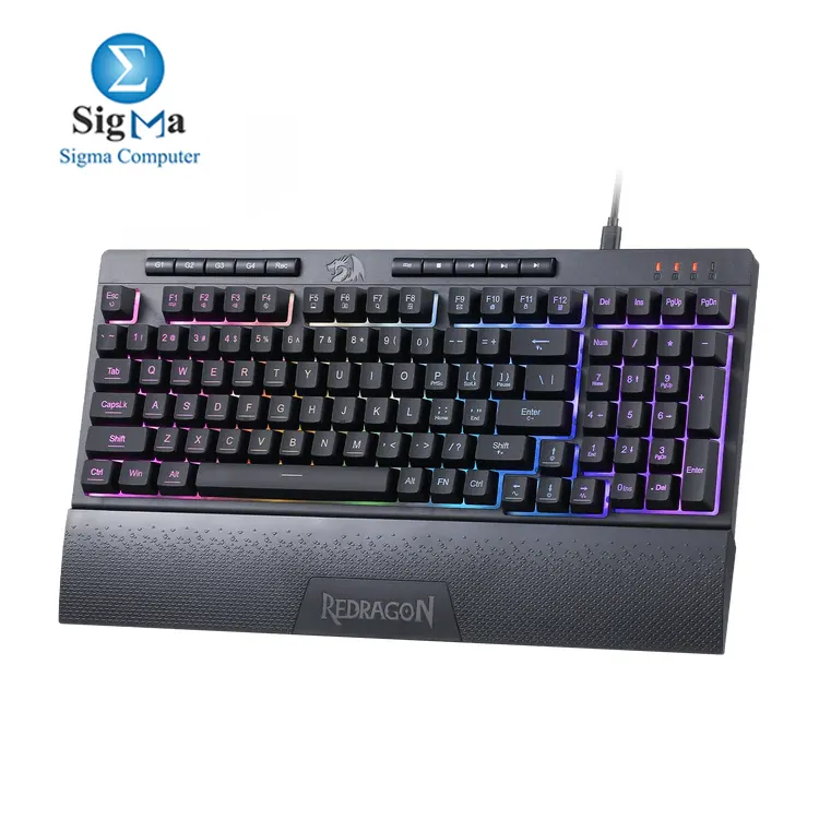 Redragon SHIVA K515     98-Key membrane keyboard with mechanical feel  tri-mode connectivity  RGB lighting  macro keys  and detachable wrist rest
