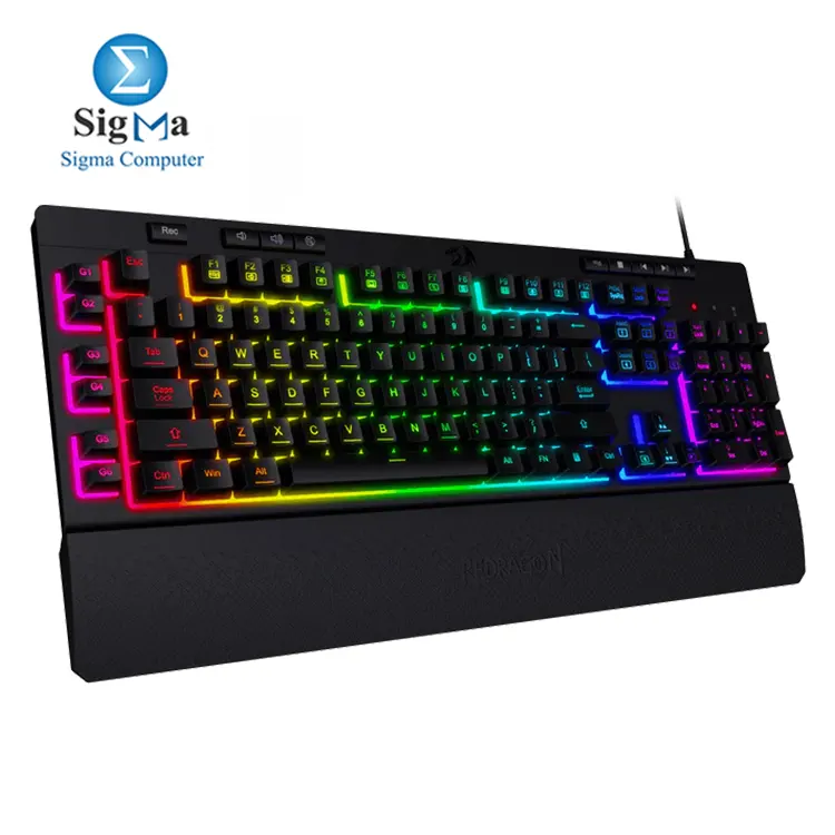 Redragon K512 SHIVA     RGB membrane gaming keyboard with 6 macro keys  8 media keys  full anti-ghosting  and detachable wrist rest