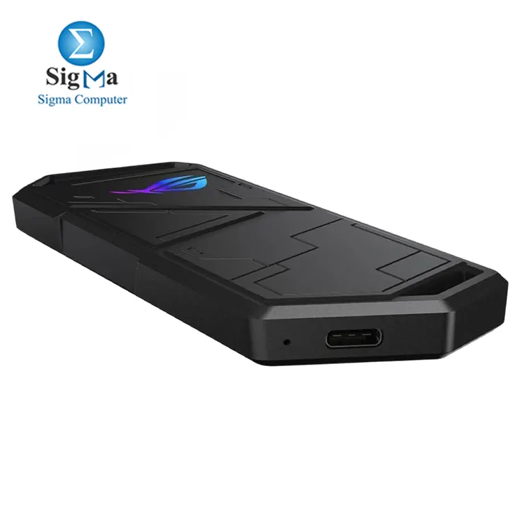 ROG Strix Arion Lite USB-C 3.2 Gen 2 enclosure for M.2 NVMe SSDs (2230–2280), tool-free design, aluminum casing, Aura Sync lighting, up to 10 Gbps speed