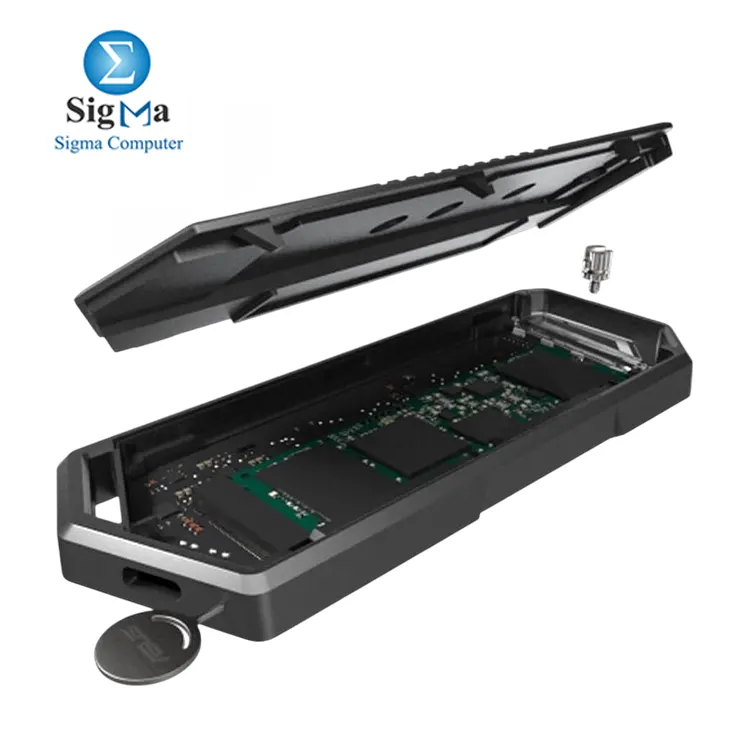 ROG Strix Arion Lite USB-C 3.2 Gen 2 enclosure for M.2 NVMe SSDs (2230–2280), tool-free design, aluminum casing, Aura Sync lighting, up to 10 Gbps speed