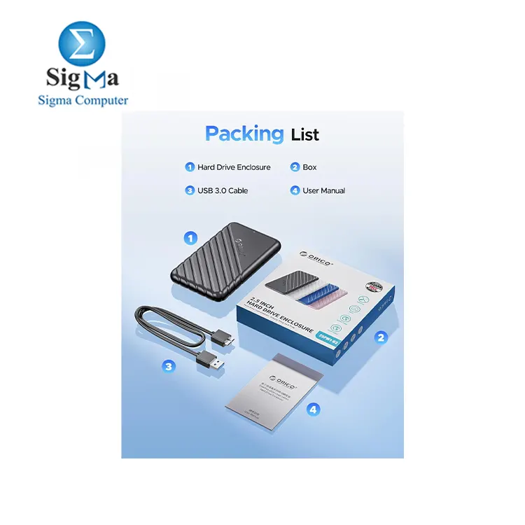 ORICO 2.5 inch External Hard Drive Enclosure USB 3.0 to SATA III for 7mm and 9.5mm SATA HDD SSD Tool Free  UASP Supported  Black