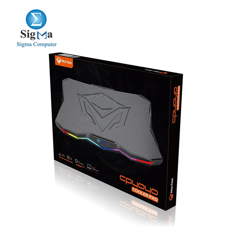 MeeTion CP4040 Cooler Pad – Quiet RGB cooling pad for 9-17” laptops with adjustable height, large silent fan, and dual USB ports.