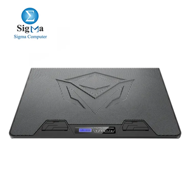 Meetion CP5050 – RGB cooling pad with large silent fan, 5-level adjustable height, aluminum top, USB powered, supports 9”–19” laptops