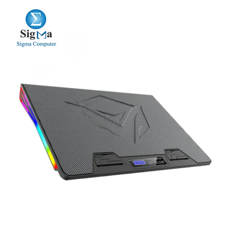 Meetion CP5050 – RGB cooling pad with large silent fan, 5-level adjustable height, aluminum top, USB powered, supports 9”–19” laptops
