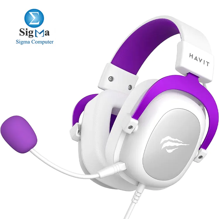 HAVIT HV-H2002d Purple And White 53mm drivers  3.5mm jack  64   impedance  110dB sensitivity  built-in mic  compatible with PC  consoles  and mobiles