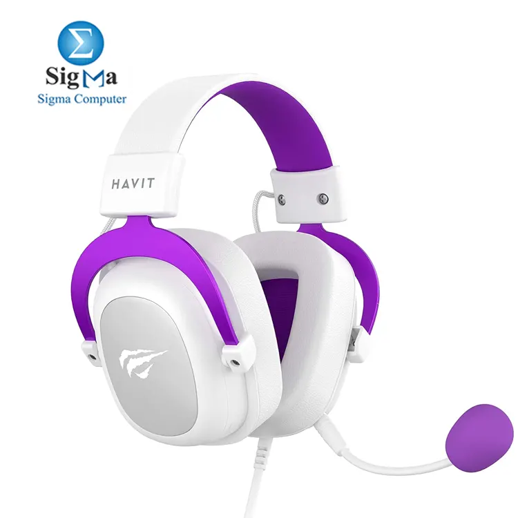 HAVIT HV-H2002d Purple And White 53mm drivers  3.5mm jack  64   impedance  110dB sensitivity  built-in mic  compatible with PC  consoles  and mobiles
