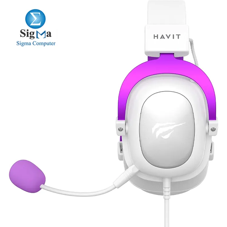 HAVIT HV-H2002d Purple And White 53mm drivers  3.5mm jack  64   impedance  110dB sensitivity  built-in mic  compatible with PC  consoles  and mobiles