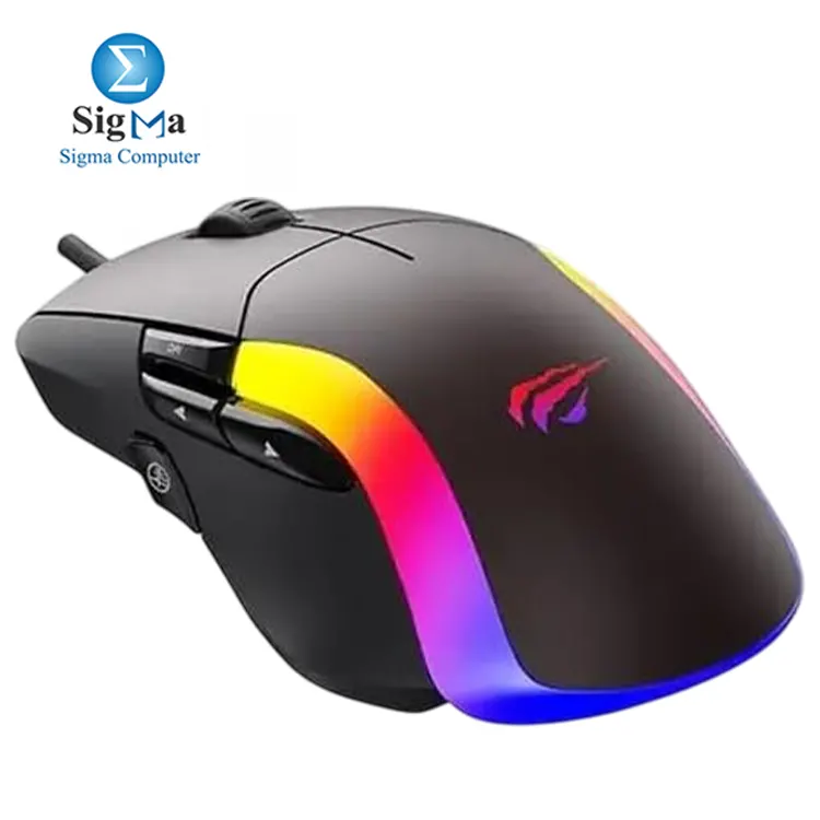 Havit MS959S RGB Wired Gaming Mouse, optical sensor, customizable DPI up to 10000, 8 programmable buttons, ergonomic ambidextrous design, RGB lighting