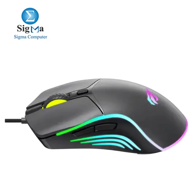 Havit MS1029 RGB Wired Gaming Mouse with 6 programmable keys, 800–7200 DPI, RGB lighting, and ergonomic design