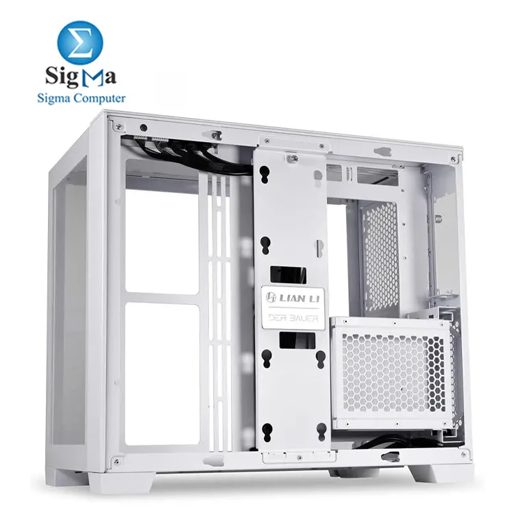 Lian Li O11 Dynamic Mini Snow White     Compact ATX case with modular slots  supports up to E-ATX  395mm GPU  360mm radiators  SFX PSU  and up to 9 fans.