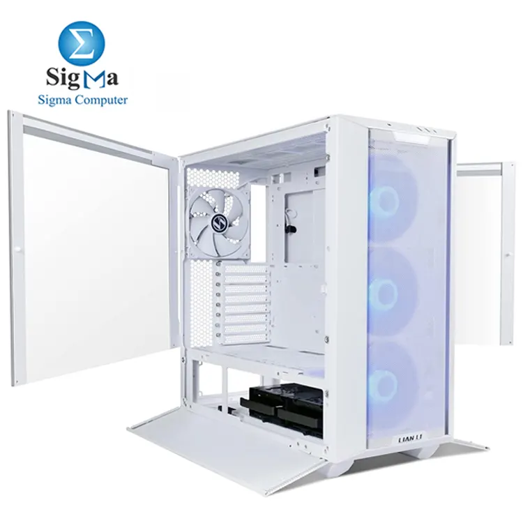 Lian Li LANCOOL 3R-W WHITE: Mid-tower case with tempered glass, supports E-ATX motherboards, 4x140mm PWM fans, up to 420mm radiators, 12 storage bays, USB 3.0 & USB-C ports.