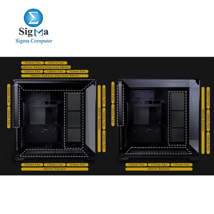 Lian Li O11 VISION COMPACT  O11VPX Black   Supports up to 11 fans  360mm radiators  back-connect ATX motherboards  408mm GPU length  167mm CPU cooler height  multiple storage options  and USB 3.1 Type-C.