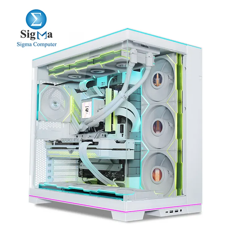 Lian Li O11D EVO RGB White Dual-chamber case with tempered glass RGB lighting support for 420mm radiators 3 140mm fans and up to 455.7mm GPUs. Lian Li O11D EVO RGB White Dual-chamber case with tempered glass RGB lighting support for 420mm radiators 3 140mm fans and up to 455.7mm GPUs.