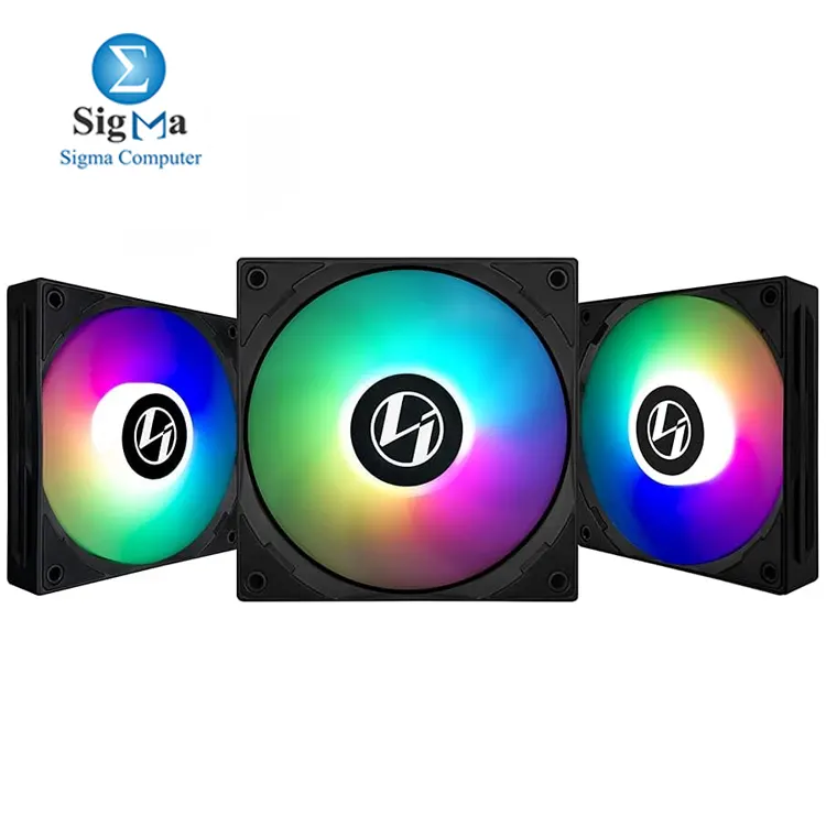 Lian Li ST120: 120mm PWM fan, 800-1900 RPM, 69.17 CFM airflow, 2.6 mmH₂O pressure, 32 dB noise, FDB bearing, ARGB lighting.