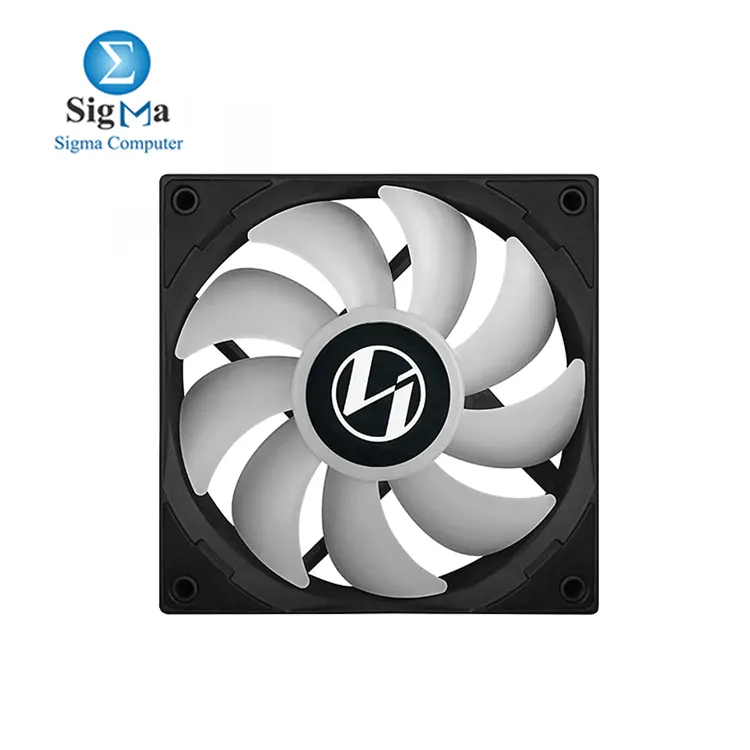 Lian Li ST120: 120mm PWM fan, 800-1900 RPM, 69.17 CFM airflow, 2.6 mmH₂O pressure, 32 dB noise, FDB bearing, ARGB lighting.