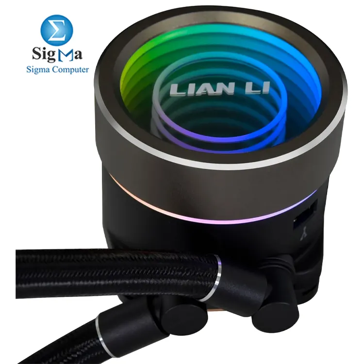 Lian Li Galahad II Trinity 240MM: High-performance AIO cooler with 3200 RPM pump, 240mm radiator, 120mm ARGB fans, 79.9 CFM airflow, low noise, and Intel/AMD socket compatibility.