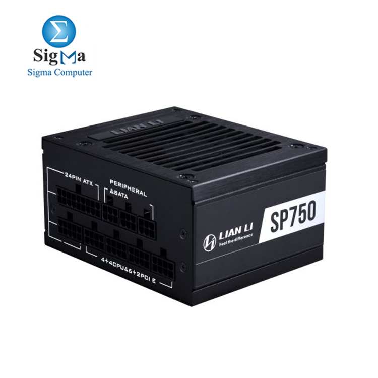 LIAN LI SP750 BLACK  750W fully modular SFX PSU  80 PLUS Gold  zero RPM fan below 40  load  Japanese capacitors  sleek black aluminum housing  5-year warranty.