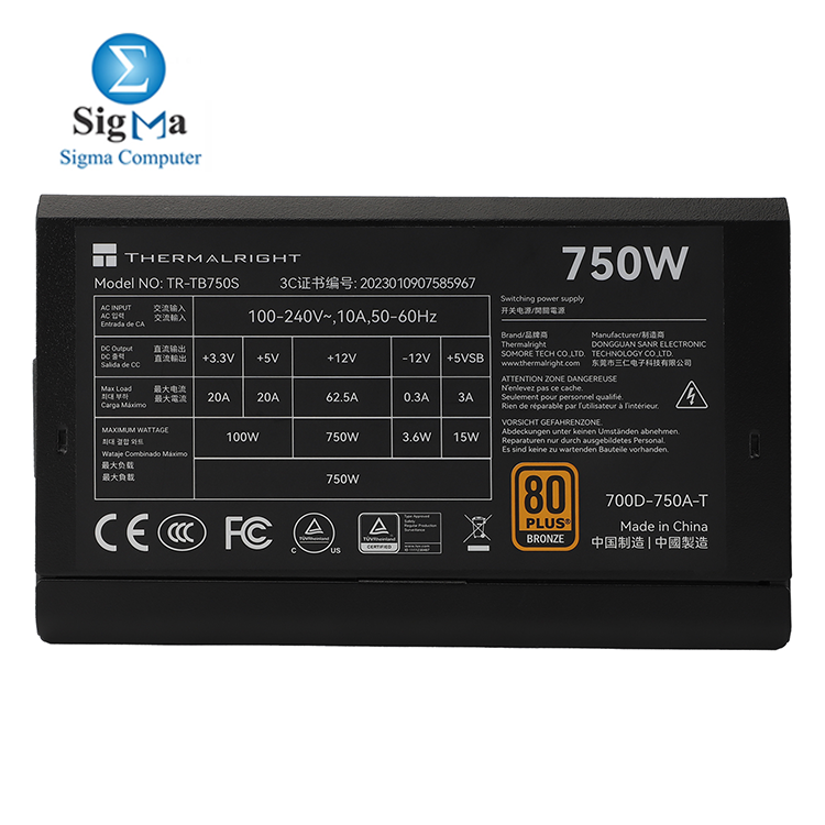 Thermalright TB-750S     750W 80  Bronze PSU with quiet cooling  stable performance  full protection features  and durable components for desktop and gaming use.