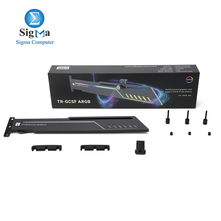 Thermalright TR-GCSF ARGB     Adjustable GPU support bracket with ARGB lighting  durable ABS   metal build  compatible with 5V 3-pin ARGB motherboards.