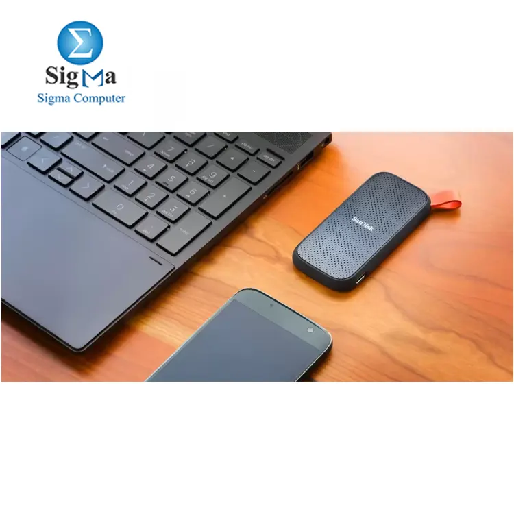 SanDisk SDSSDE30-2T00-G26 – 2TB Portable SSD, USB 3.2 Gen 2, up to 800MB/s read speed, drop-resistant up to 2m, includes USB-C to USB-A cable.