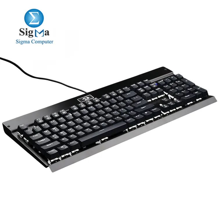 Redragon KG010 Mechanical Gaming Keyboard with dust-proof Brown switches, white LED backlight, full-size layout, and durable aluminum-ABS build – perfect for typing and gaming.
