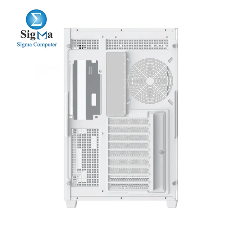 Xigmatek Aqua V Air Arctic  ATX case with 410mm GPU  165mm CPU cooler  360mm radiator support  dual tempered glass  up to 10 fans  USB-C  and 9 expansion slots.