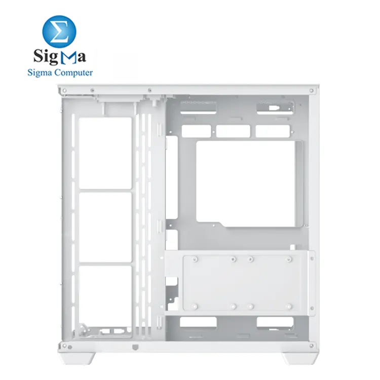 Xigmatek Aqua V Air Arctic  ATX case with 410mm GPU  165mm CPU cooler  360mm radiator support  dual tempered glass  up to 10 fans  USB-C  and 9 expansion slots.
