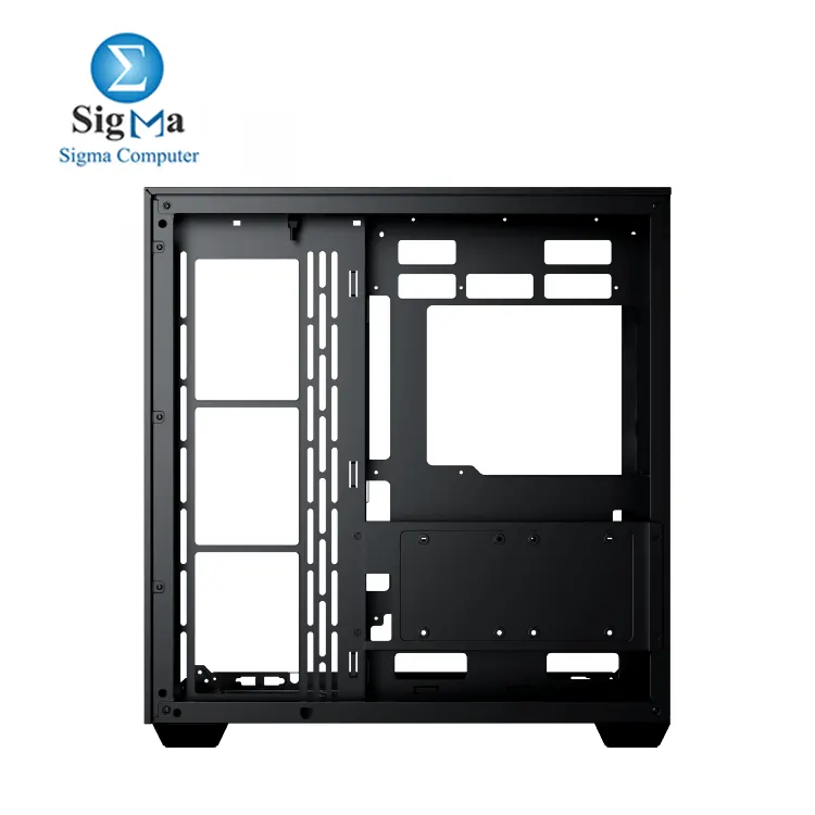 Xigmatek Aqua V supports ATX back plug motherboards, 410mm GPU, 165mm CPU cooler, 360mm radiator, 7 fans, with 3 tempered glass panels and top I/O including USB-C.