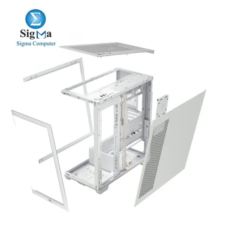 Corsair 3500X White – Mid-Tower case with support for E-ATX motherboards, 425mm GPUs, 360mm radiators, 2x HDD & 2x SSD, USB-C front I/O, and tempered glass panels.