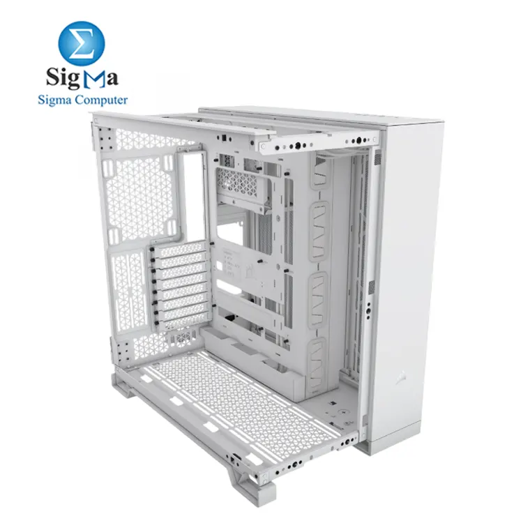 Corsair 6500X White – Dual-chamber mid-tower case with support for ATX/E-ATX, reverse connector motherboards, 360mm radiators, 400mm GPUs, and modern front I/O.