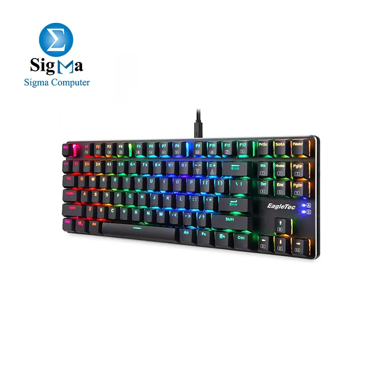 EagleTec KG060-BR RGB LED Backlit Mechanical Gaming Keyboard Low Profile Mechanical Gamers Keyboard 87 Key Metal Mechanical Computer USB Gaming Keyboard for PC Quiet (Black)