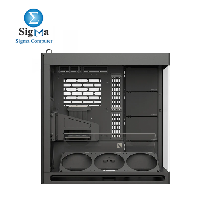 HAVN HS 420 VGPU Black – Premium dual-chamber mid tower by HAVN, supports E-ATX, vertical GPU with Gen 5.0 riser, up to 11 fans, dual 420mm radiators, and panoramic curved glass panel.