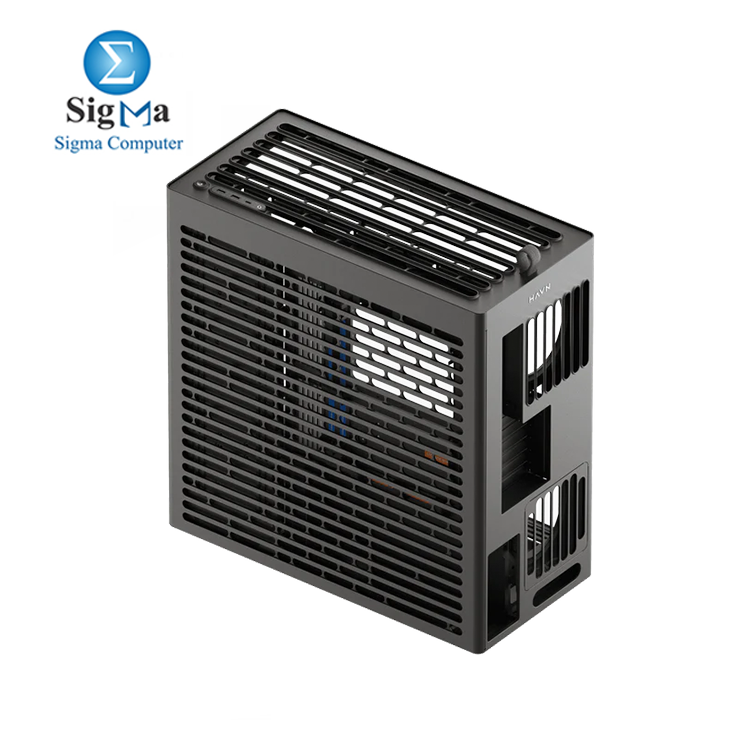 HAVN HS 420 VGPU Black – Premium dual-chamber mid tower by HAVN, supports E-ATX, vertical GPU with Gen 5.0 riser, up to 11 fans, dual 420mm radiators, and panoramic curved glass panel.